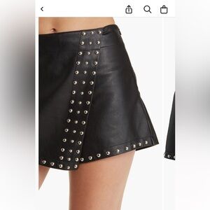 Free People Black Leather Studded Emmy Skort